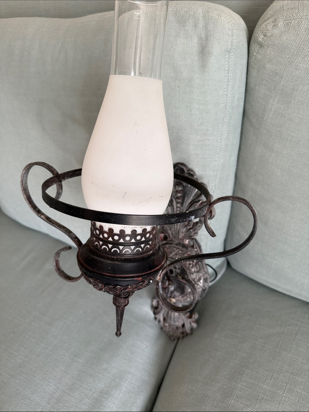 Ornate Wall Lantern Sconce in Dark Bronze Finish with Frosted White Glass